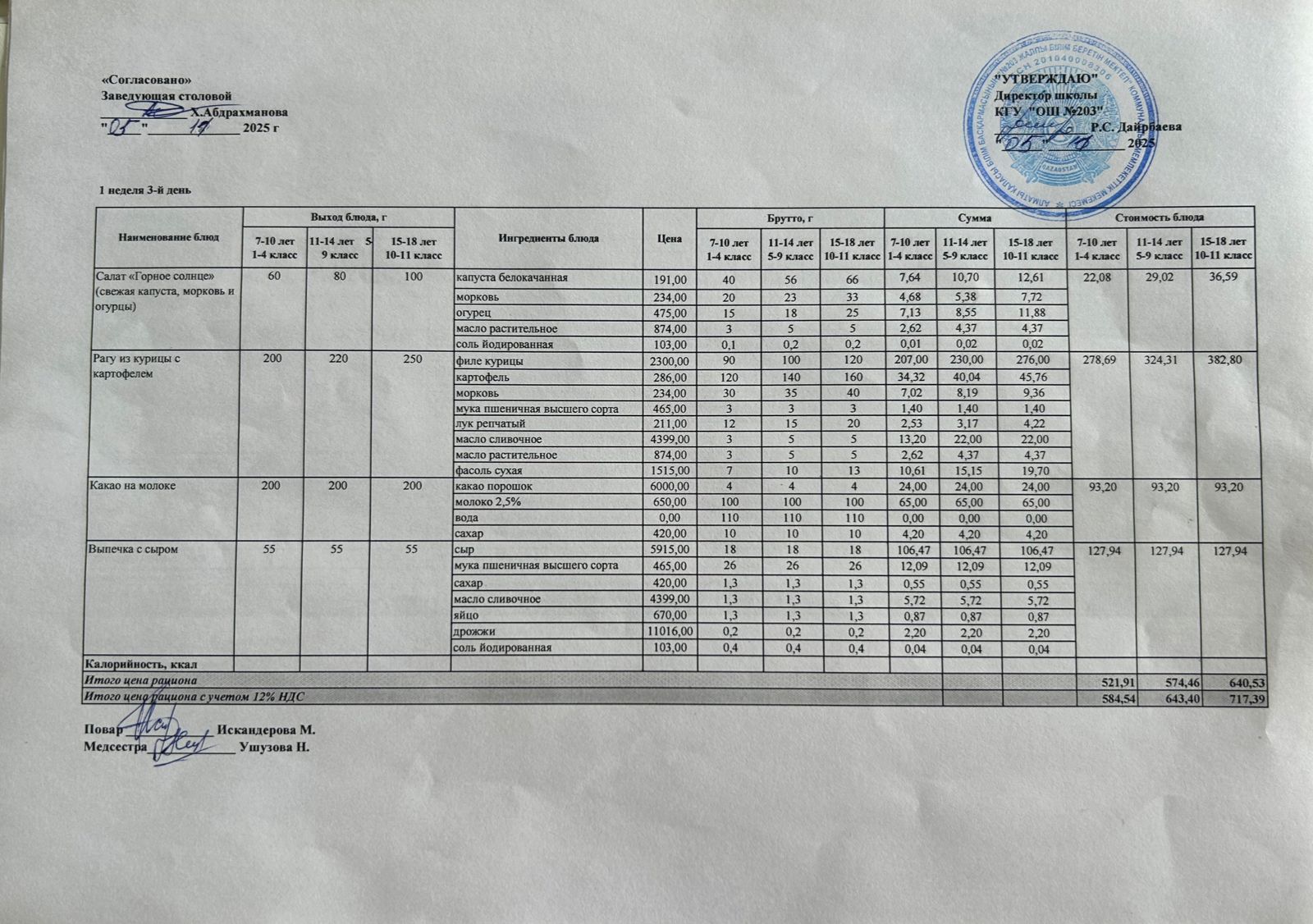 КҮНДЕЛІКТІ МЕНЮ/ ЕЖЕДНЕВНОЕ МЕНЮ