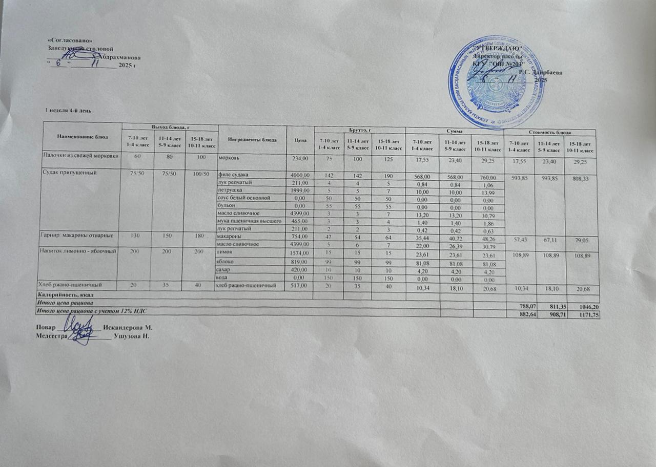КҮНДЕЛІКТІ МЕНЮ/ ЕЖЕДНЕВНОЕ МЕНЮ