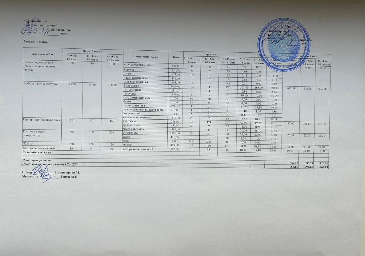 КҮНДЕЛІКТІ МЕНЮ/ ЕЖЕДНЕВНОЕ МЕНЮ