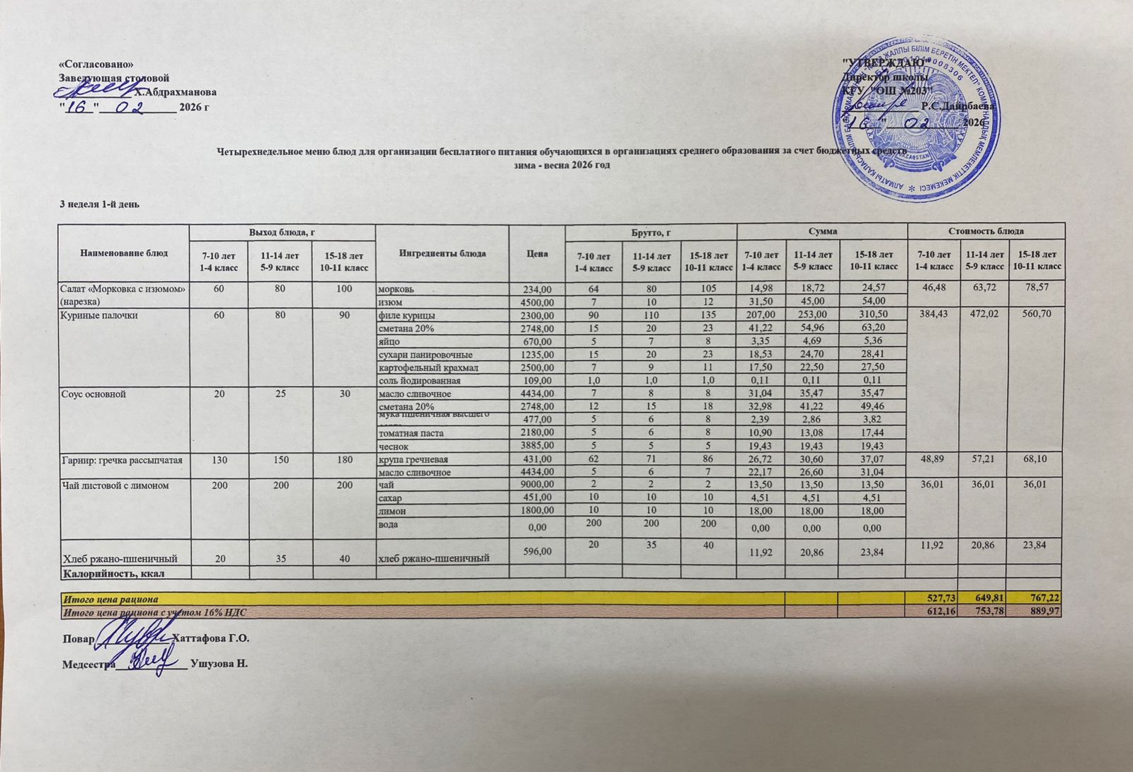 КҮНДЕЛІКТІ МЕНЮ/ ЕЖЕДНЕВНОЕ МЕНЮ