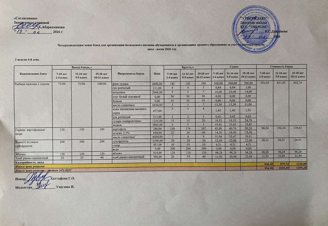 КҮНДЕЛІКТІ МЕНЮ/ ЕЖЕДНЕВНОЕ МЕНЮ