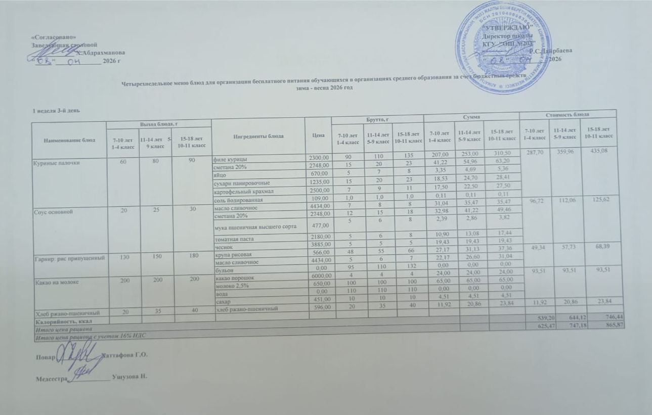 КҮНДЕЛІКТІ МЕНЮ/ ЕЖЕДНЕВНОЕ МЕНЮ