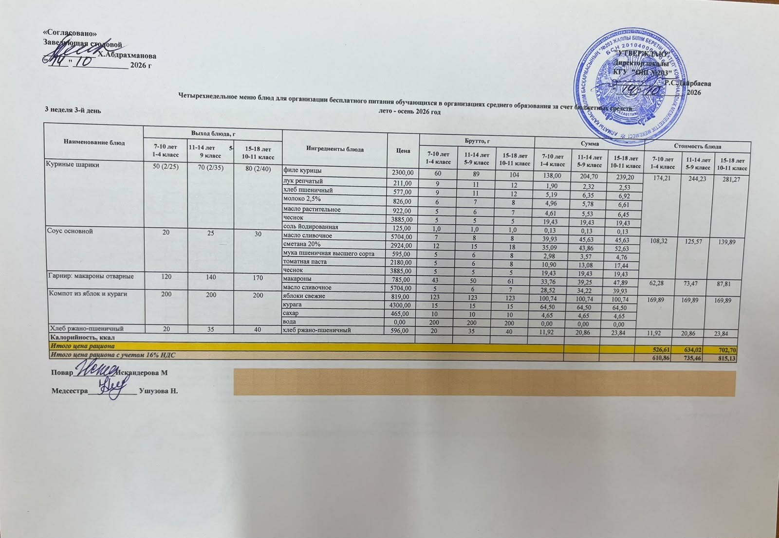 КҮНДЕЛІКТІ МЕНЮ/ ЕЖЕДНЕВНОЕ МЕНЮ